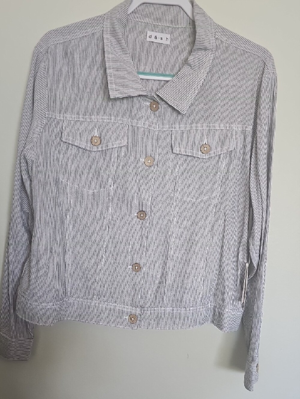 Ash Striped Light Gray and White Jean Jacket